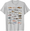 Botanical Chart Apparel Co. Vintage Fish Identification Chart Fishing T-Shirt - Silver Grey