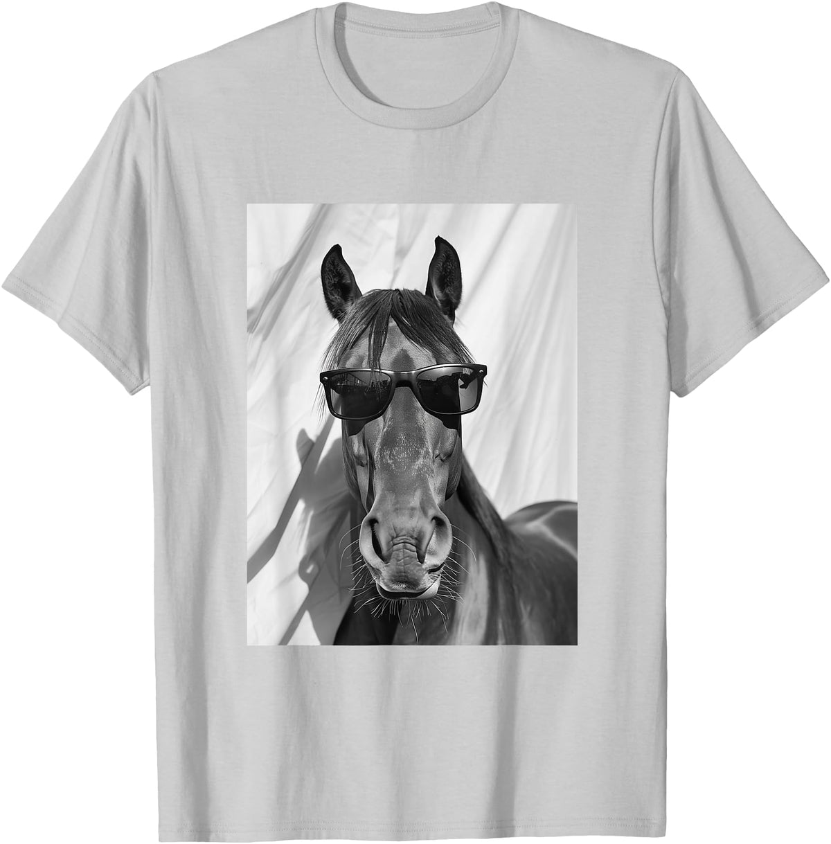Funny Animal Photography Clothing Co. Cute Horse with Sunglasses Farm Animal Photo Booth T-Shirt - Silver Grey