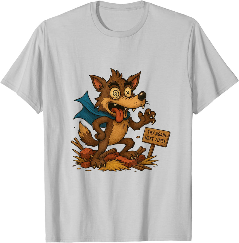 Three Hero Pigs Storytime Legends Bad Wolf in personalized costume 3 Pigs on the back T-Shirt - Silver Grey