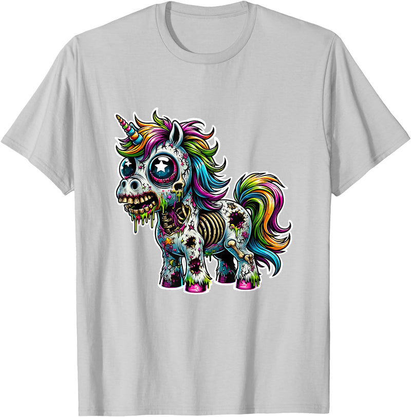 Cool Zombie Horror and Halloween Designs Scary Zombie Unicorn Scary Halloween Horror Monster Design T-Shirt - Silver Grey