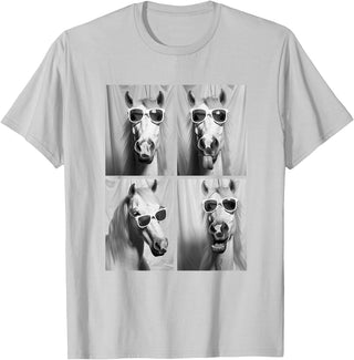 Funny Animal Photography Clothing Co. Cute Horses with Sunglasses Hipster Photo Booth Memes T-Shirt - Silver Grey