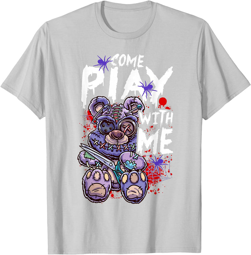 Halloween Gifts & Halloween Shirts by NLTS Scary Killer Teddy Bear Pastel Goth Style Creepy Kawaii T-Shirt - Silver Grey