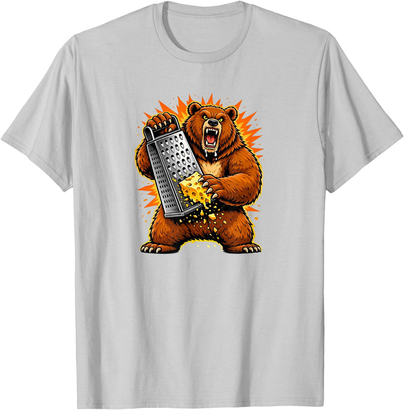I Hate Wisconsin Tees Angry Bear Grating Cheese Grater Hater T-Shirt - Silver Grey
