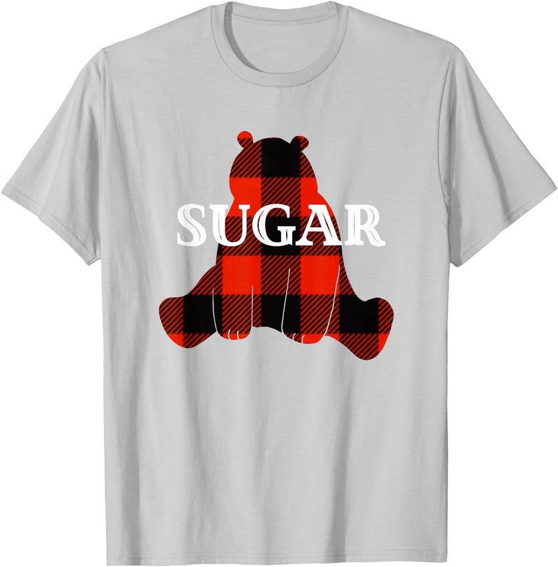 Buffalo Plaid Bear Designs Sugar Nickname Bear Buffalo Plaid Design T-Shirt - Silver Grey