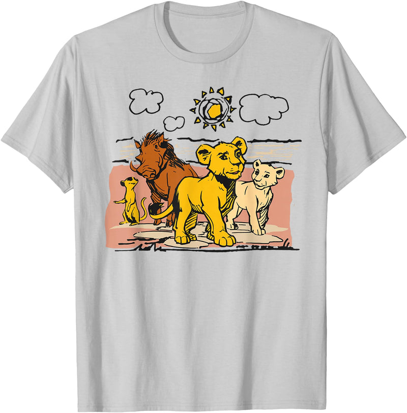 Disney The Lion King Live Action Sketched Group Portrait T-Shirt - Silver Grey