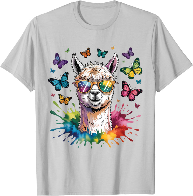 Funny Llama Lover Graphics Cute Llama with Sunglasses Animal Art Graphic Funny Alpaca T-Shirt - Silver Grey