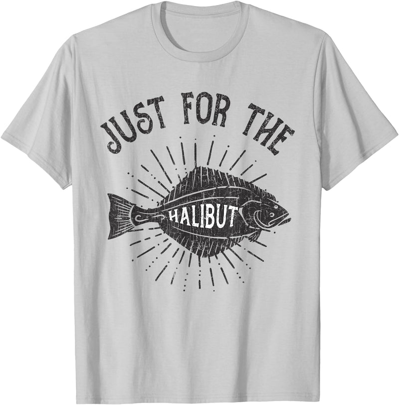 Fishing T Shirt Emporium Just For The Halibut Fish Fisherman Funny Fishing Pun T-Shirt - Silver Grey