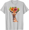 Aesthetic Giraffe Art Cute Floral Giraffe With Flower Crown T-Shirt - Silver Grey