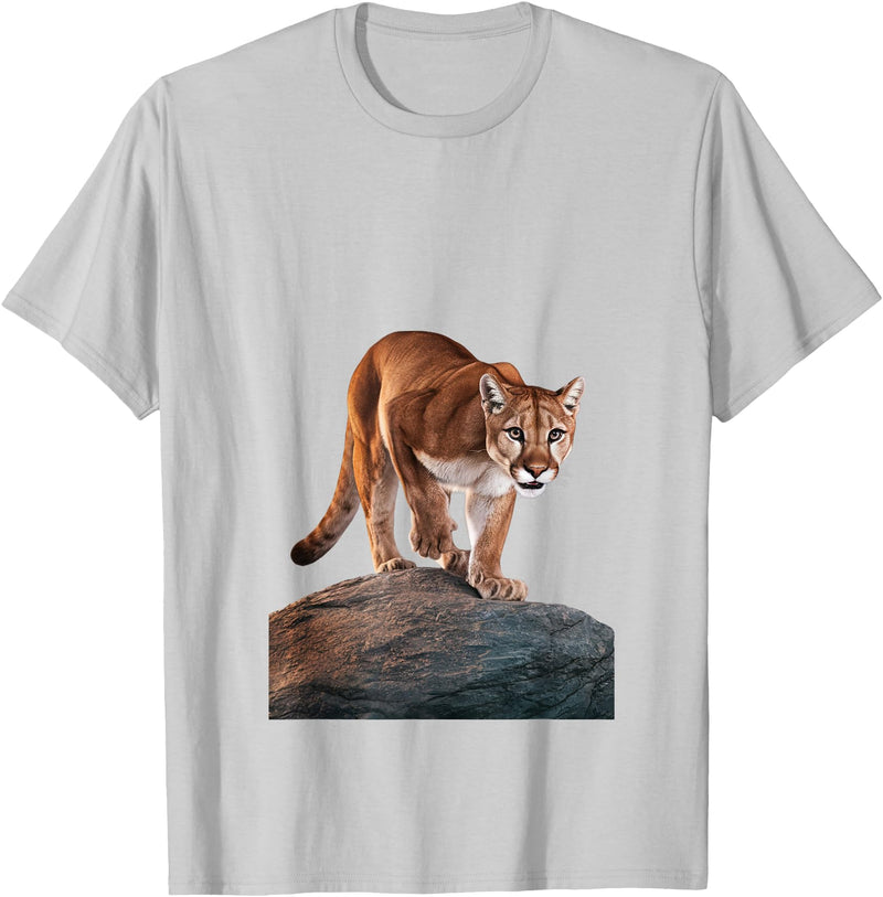 Mountain Lion Prowling and almost about to attack Mountain Lion on The Hunt and About to Pounce T-Shirt - Silver Grey