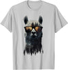 Funny Llama Lover Graphics Funny Alpaca Llama with Sunglasses Animal Graphic T-Shirt - Silver Grey