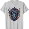 Wild Buffalo Bison Tribal Western Spirit Fierce Wild Bison Head Tribal Geometric Buffalo T-Shirt - Silver Grey