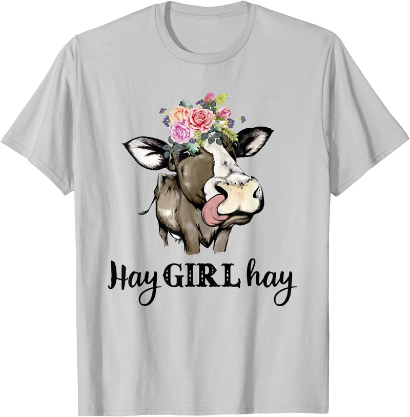 Funny Cow Design Cow Hay Girl Hay T-Shirt Funny Cow Lovers Heifer Gifts Tee T-Shirt - Silver Grey