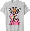 Giraffe Sasquatch Blowing Bubblegum Toddler Kids Cute Giraffe Blowing Bubble Gum and Pink Glasses Kids Boys T-Shirt - Silver Grey