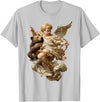 Vintage Angel Aesthetic Classical Art Cute Cherub Angel with Bear Baroque Renaissance Aesthetic T-Shirt - Silver Grey