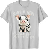 Farm Animal Lover Spotted Pig Cute Art Style Just A Girl Who Loves Pigs Cute Spotted Pig Lover Gift T-Shirt - Silver Grey
