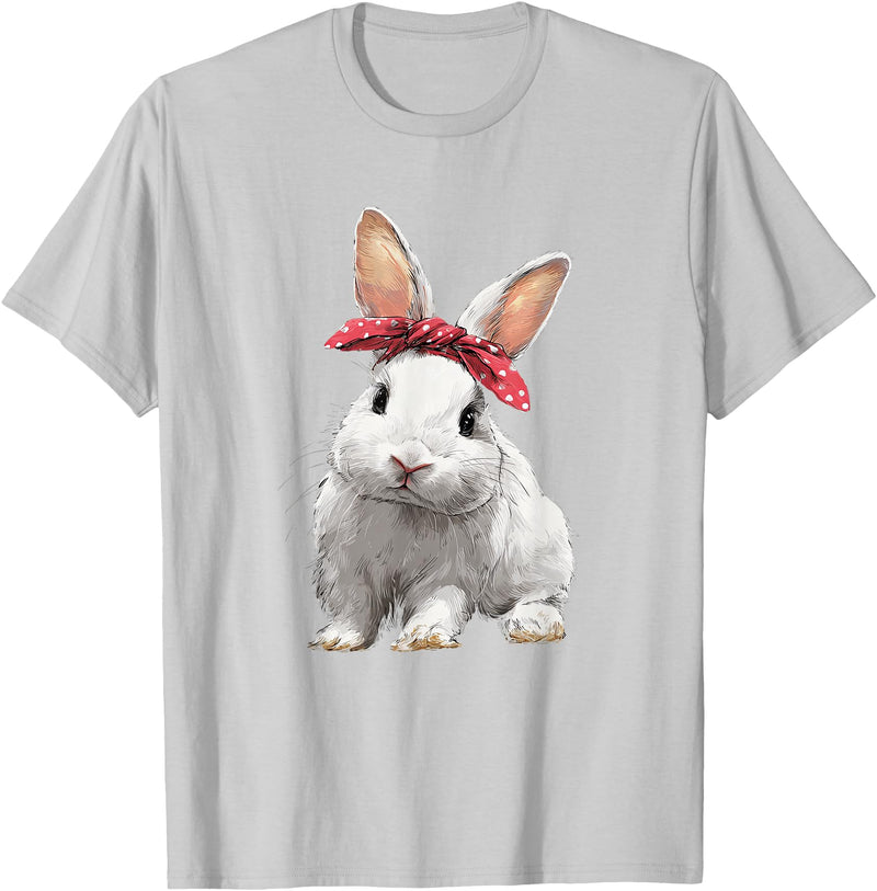 Cute Easter Bunny Rabbit Bow T-Shirt in Silver Grey
