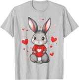 Rabbit Lover Heart Girls Valentine’s Day Women Bunny T-Shirt in Silver Grey
