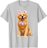 Golden Retriever Bunny Ears Eggs Cute Easter Dogs T-Shirt in Silver Grey