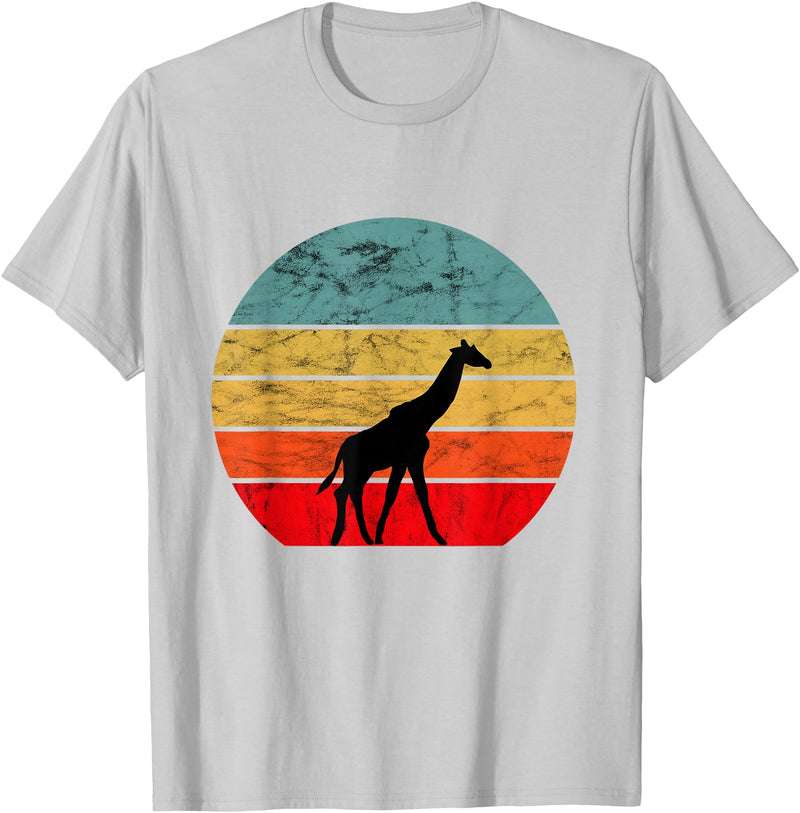 Giraffe Safari Animal Giraffe Retro Vintage Sunset African Animals T-Shirt - Silver Grey