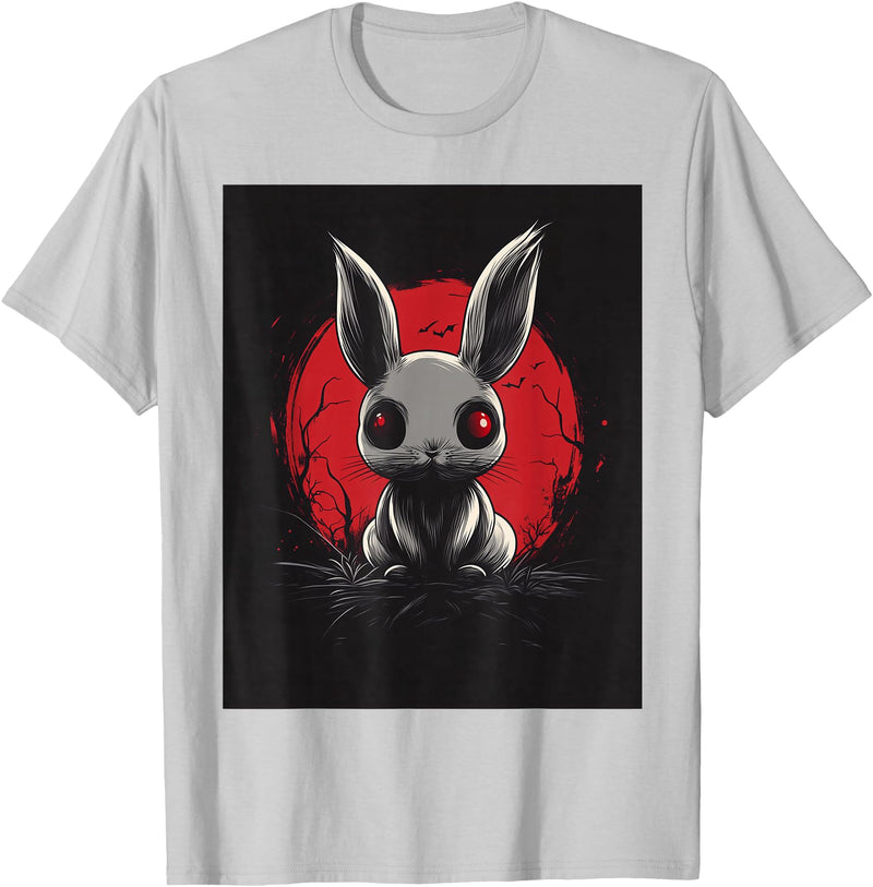 Bunny Anime Goth Scary Men Women Creepy Gothic Anime Rabbit T-Shirt in Silver Grey
