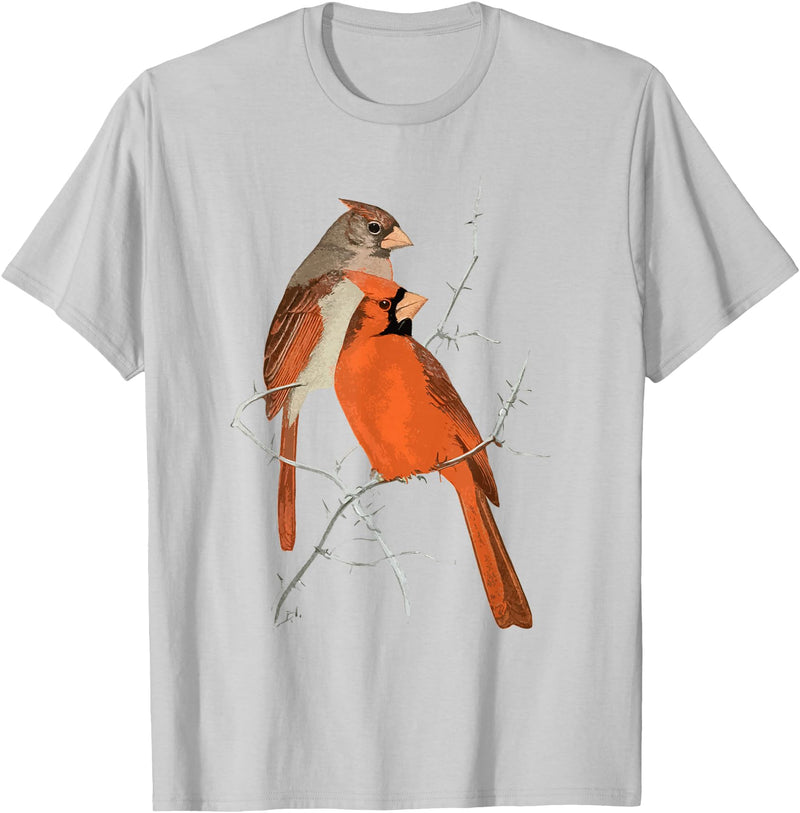 Red Cardinal Bird Male Female Vintage Red Cardinal Bird T-Shirt - Silver Grey
