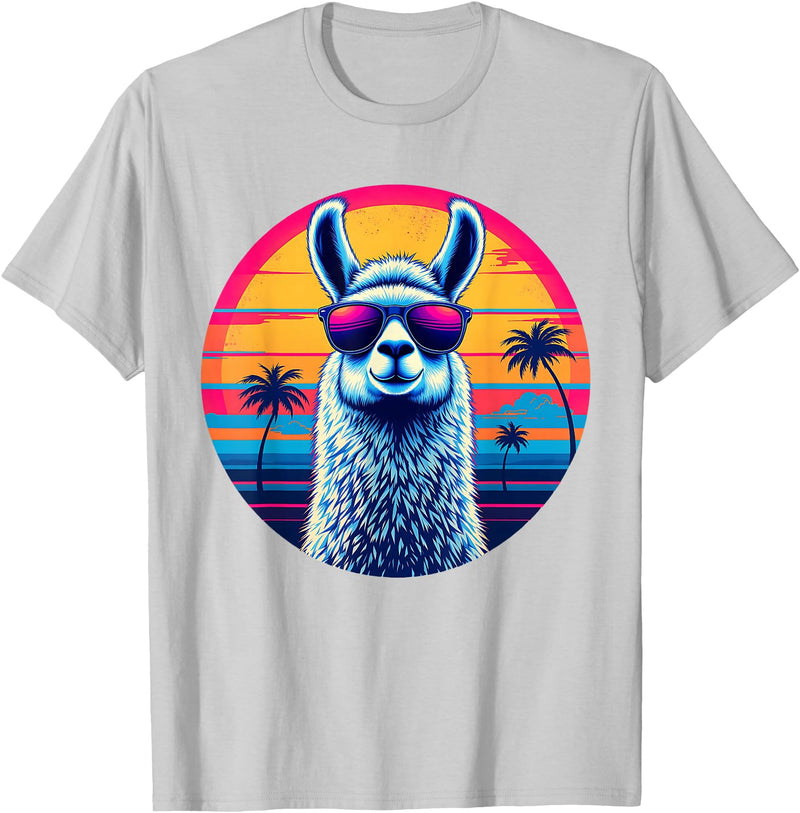 Llama Alpaca Vintage Art Co. Llama Alpaca Retro 80s Style T-Shirt - Silver Grey