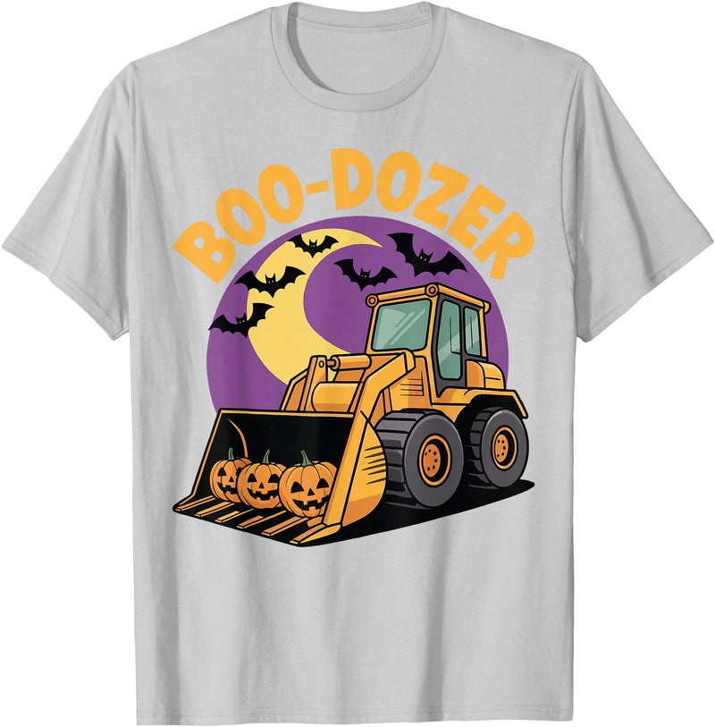 Bulldozer Halloween Costume Toddler Spooky Ghost Boo-Dozer Halloween Kids Bulldozer T-Shirt - Silver Grey