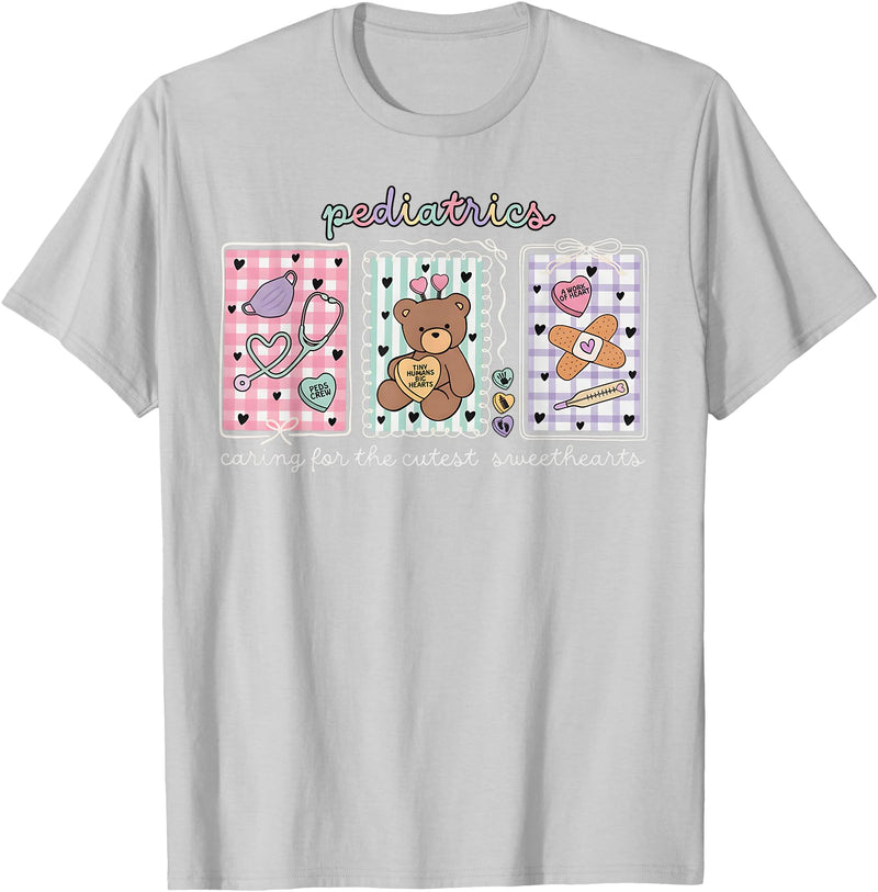 Pediatrics s Day PEDS Nurse Stamp Bear V-day Work Pediatrics Valentines Day PEDS Nurse Stamp Bear V-Day Work P T-Shirt - Silver Grey