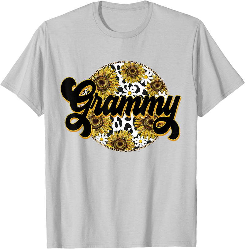 Mothers Day Outfits Women Cute Grammy Cow Print Sunflower Leapard Grandma Mother's day T-Shirt - Silver Grey