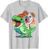 English Bulldog Funny Dinosaur Kids Mom Gift Tees Funny English Bulldog Riding Cute T-Rex Dinosaur Dog Mom T-Shirt - Silver