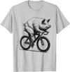 Pig Biker Pig Riding Bike Biker Bicycle Lover Biking T-Shirt - Silver Grey
