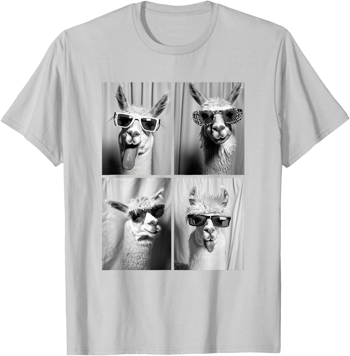 Funny Animal Photography Clothing Co. Funny Llamas with Sunglasses Cool Llama Animals Photo Booth T-Shirt - Silver Grey