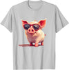 Funny Piggy Pig Sunglasses Piggy Costume for bespectacled Pigs Lovers T-Shirt - Silver Grey