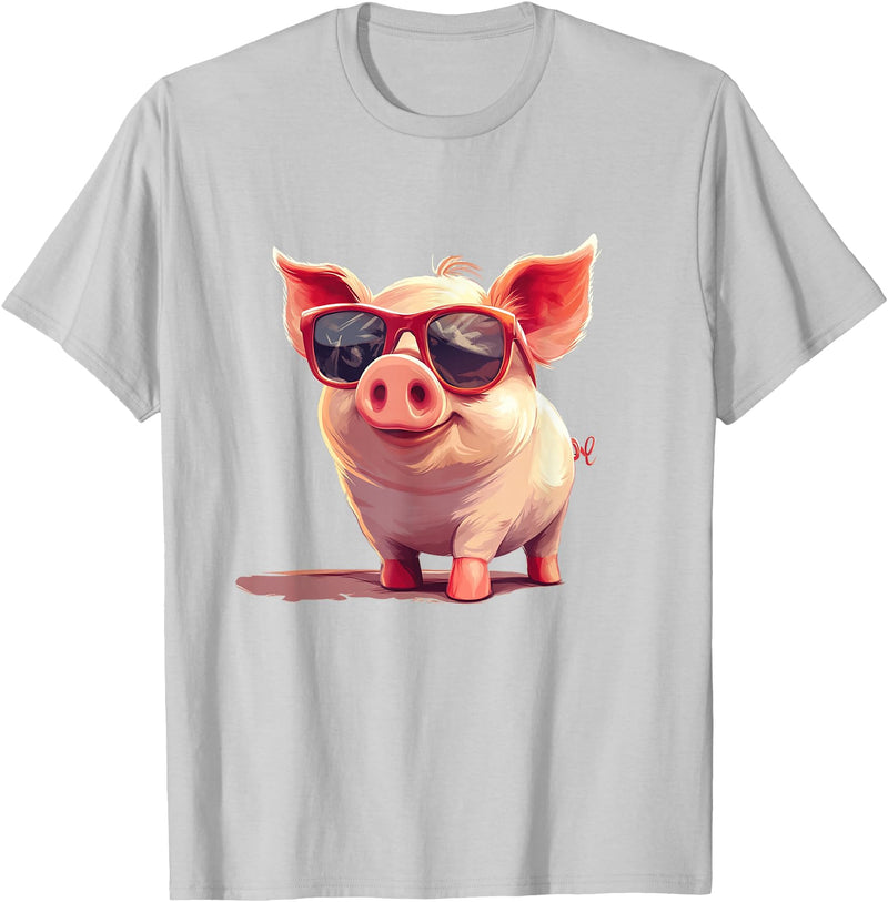 Funny Piggy Pig Sunglasses Piggy Costume for bespectacled Pigs Lovers T-Shirt - Silver Grey