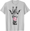 Wild Bubble Art Cool Giraffe Blowing Pink Bubblegum Sketch Art T-Shirt - Silver Grey