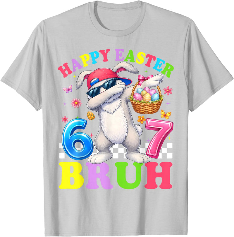 Six Seven Happy Easter 67 Dabbing Rabbit Meme Bunny Kids Boy T-Shirt in Silver Grey