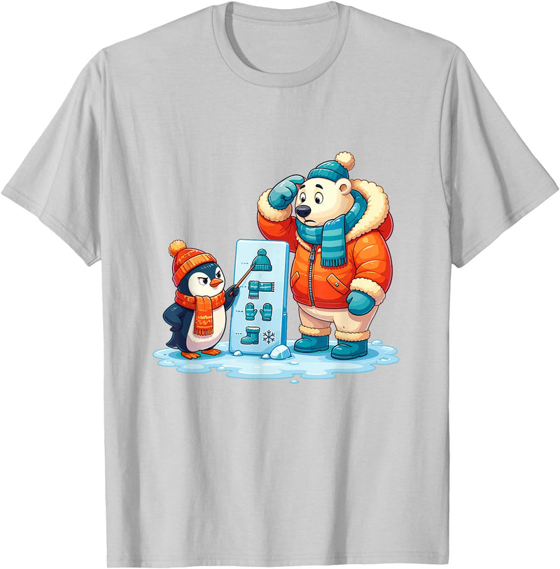 Cute Winter Penguin Polar Bear Humor Funny Penguin Teaching Polar Bear Winter T-Shirt - Silver Grey