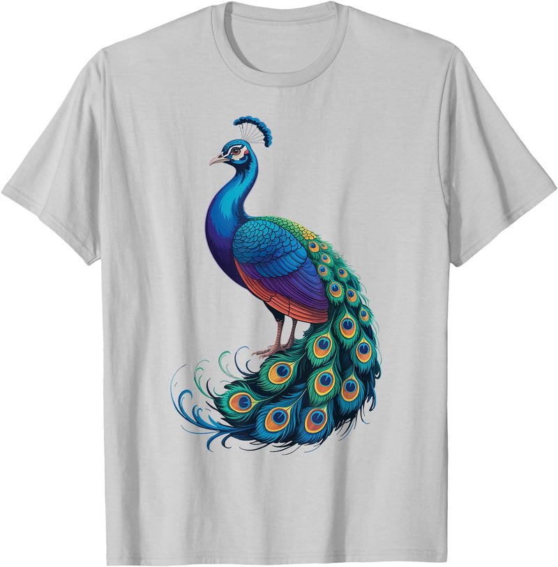 Peacock Peafowl Colorful Bird Peacock Illustration T-Shirt - Silver Grey