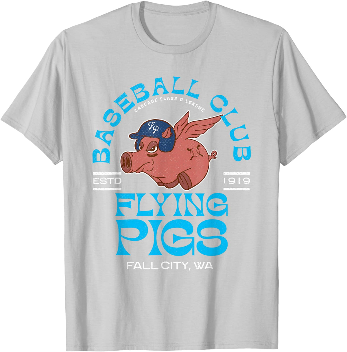 Retro Minor League Baseball Team Apparel Fall City Flying Pigs Retro Minor League Baseball Team T-Shirt - Silver Grey