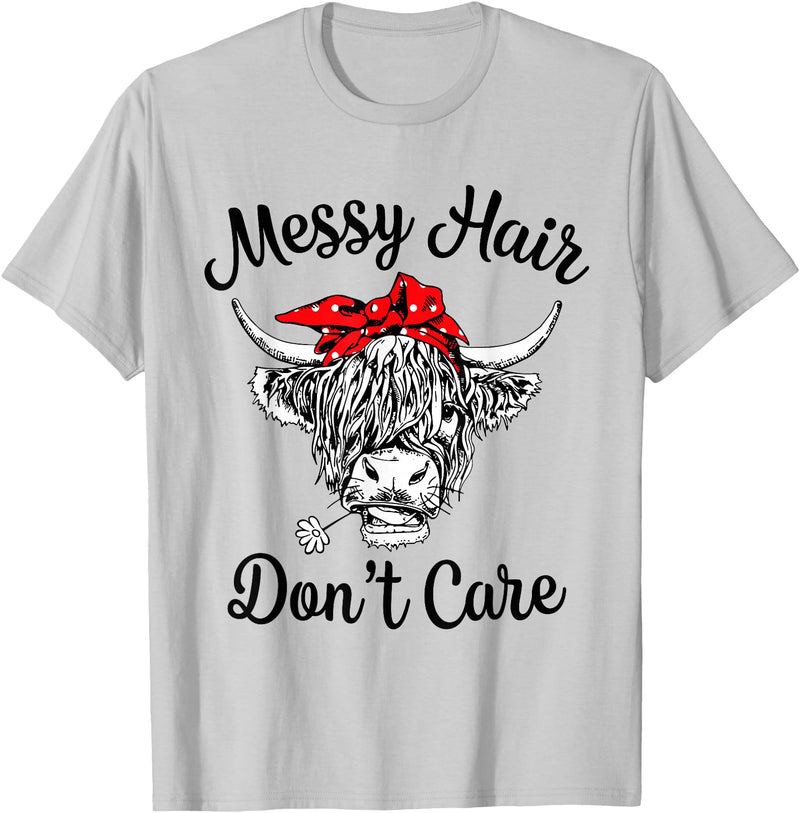 Highland Cow Cattle Bandana Messy Hair Women Girls Scottish Highland Cow Cattle Bandana Messy Hair Don't Care T-Shirt -
