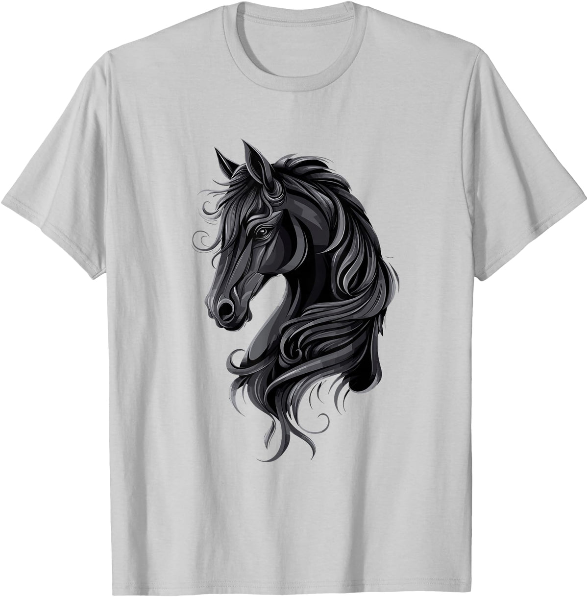 Artful Horse Designs Black Horse Portrait – Friesian Horse T-Shirt - Silver Grey
