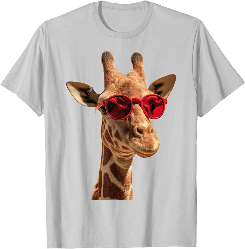 Giraffe Designs. Giraffe Wearing Sunglasses Funny Graphic T-Shirt - Silver Grey