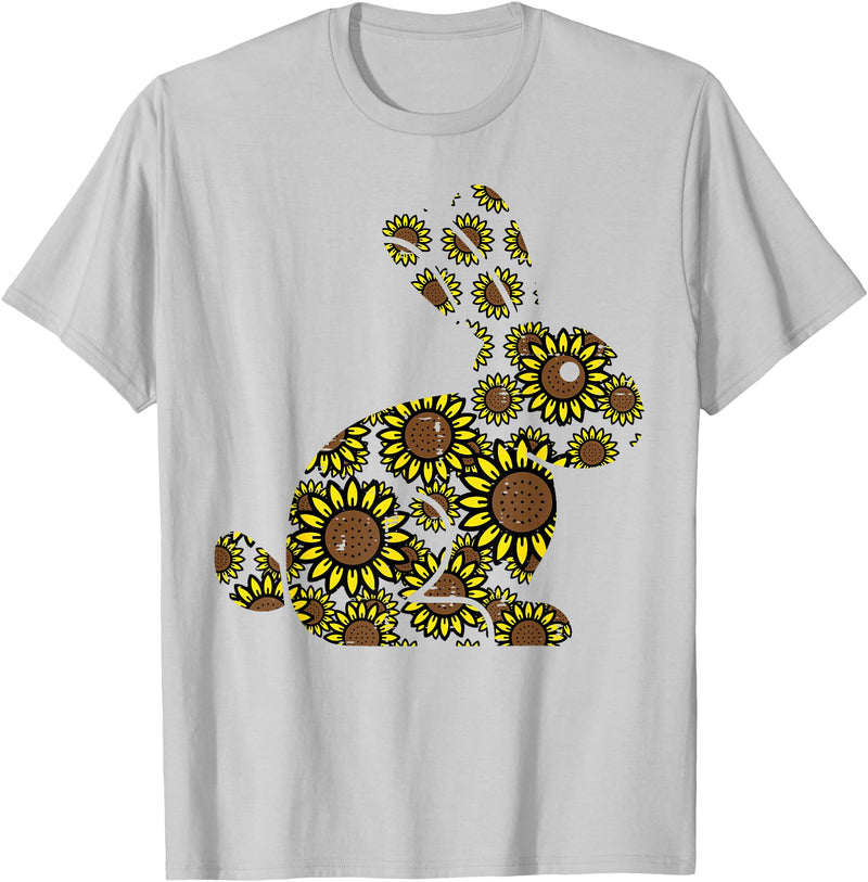 Easter Sunflower Bunny Rabbit Vintage Flower Women Girls Kid T-Shirt in Silver Grey