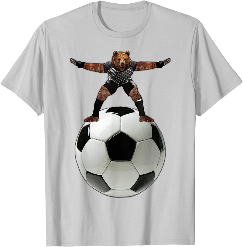 Behrbones Clothing Bear Goalie On Soccer Ball - by Behrbones T-Shirt - Silver Grey