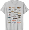Botanical Chart Apparel Co. Vintage Fish Identification Chart Fishing T-Shirt Small - Silver Grey