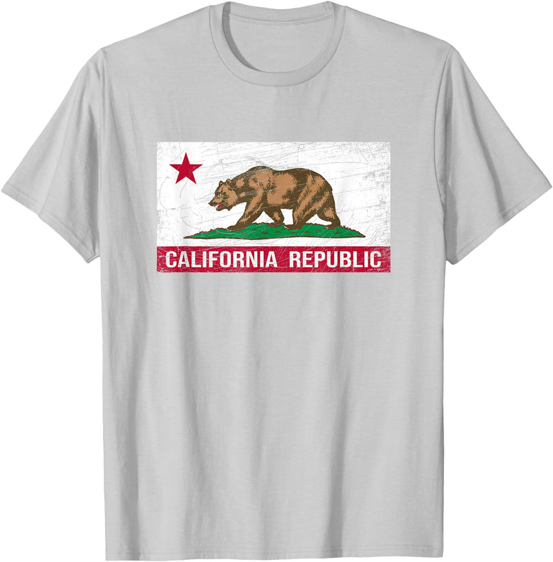Graphic Club Inc. California Republic Flag - CA - Distressed Design - Classic T-Shirt - Silver Grey