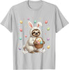 Cute Easter Bunny Rabbit with Eggs Whimsical Sloth Design T-Shirt in Silver Grey