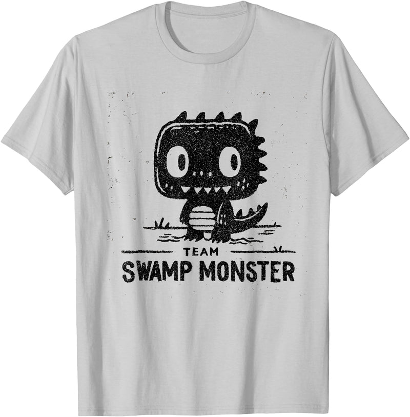 Horror Cool Kids and Adults Swamp Monster Team Halloween T-Shirt - Silver Grey