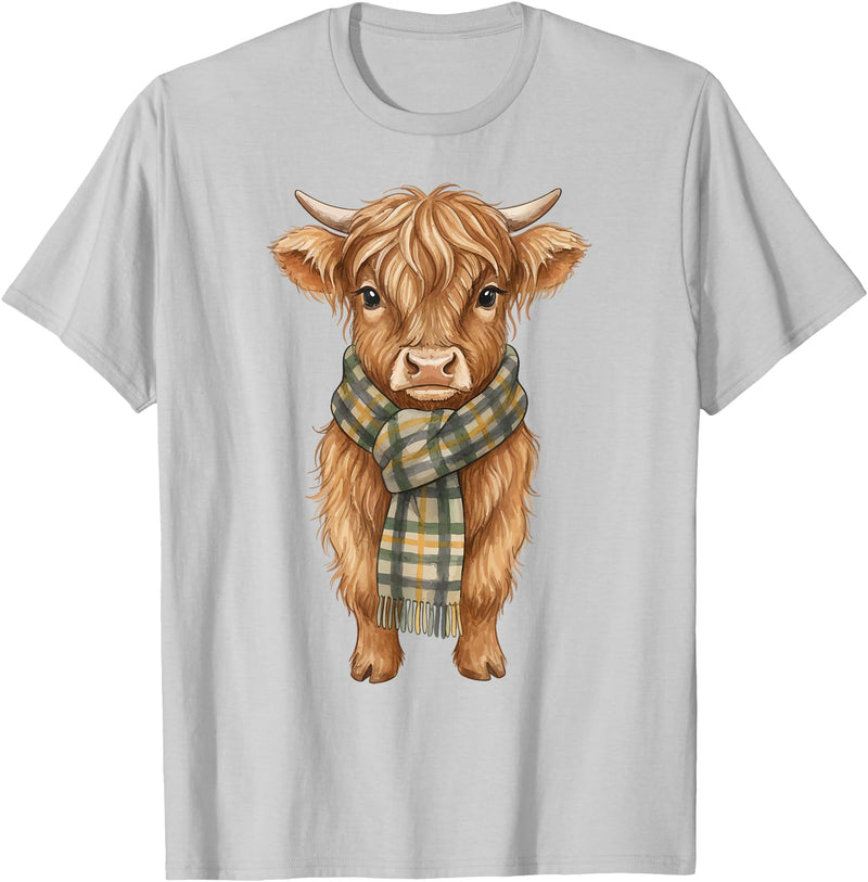 Farmer Cute Women Highland Cow Shirts Cozy Fall Autumn Highland Cow T-Shirt - Silver Grey