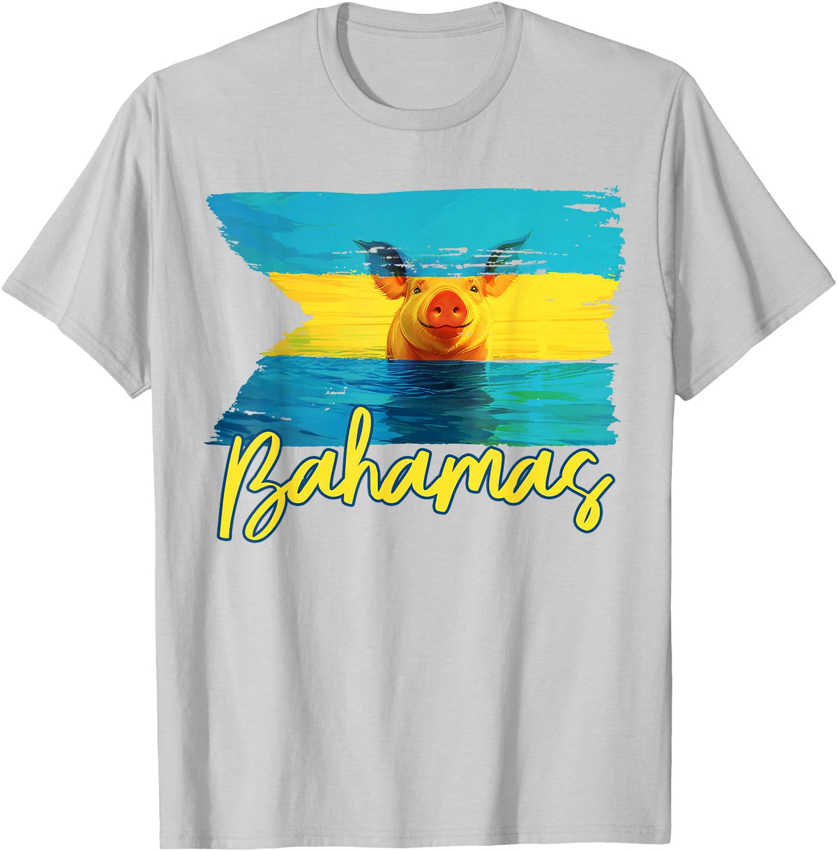 Swimming Pig Bahamas Beach Trips Bahamas Swimming Pig Flag Beach Caribbean Summer Vacation T-Shirt - Silver Grey